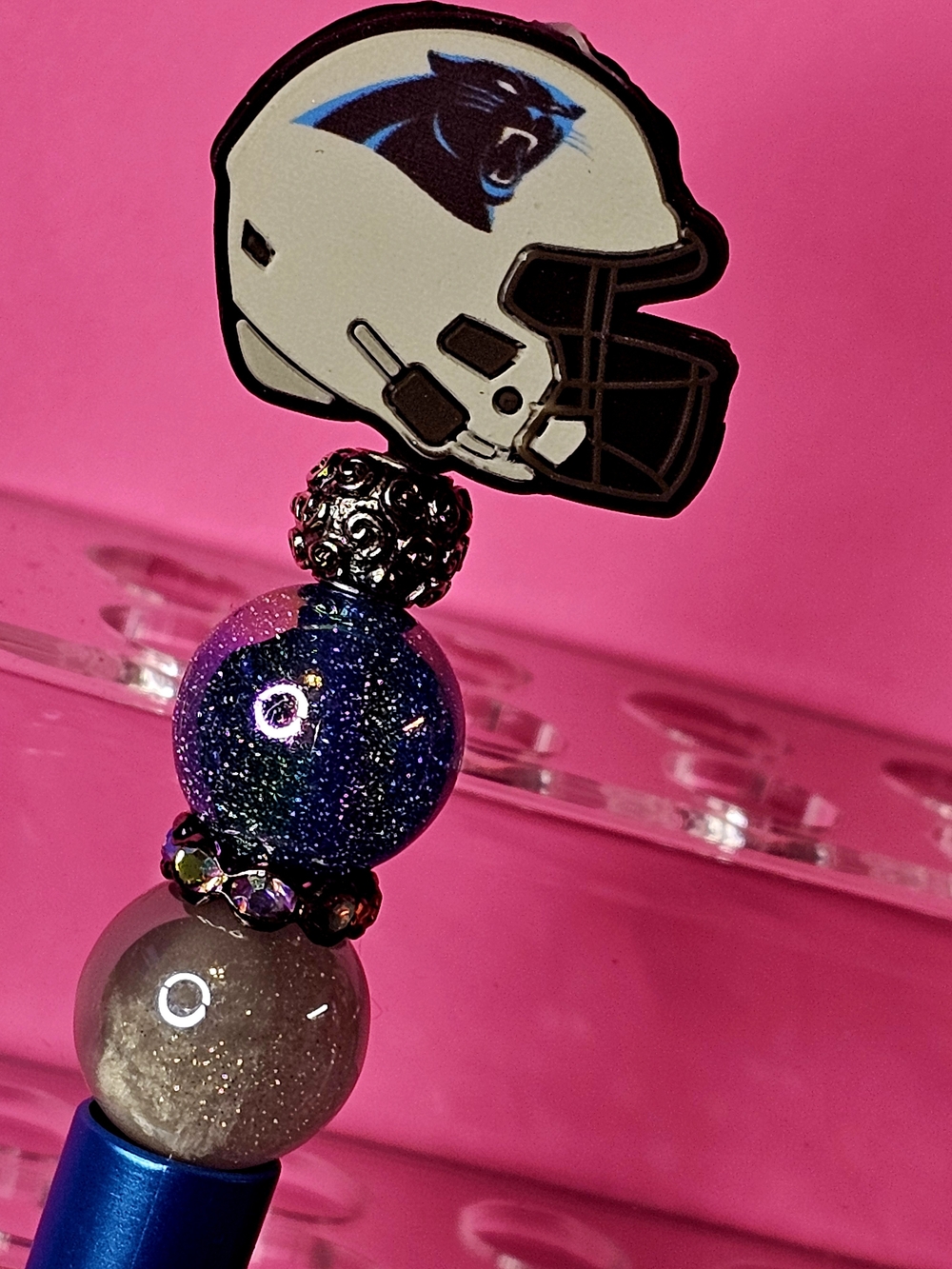 NFL Carolina Panthers Sparkly/Blingy Custom Created Super Fan Beaded Pen
